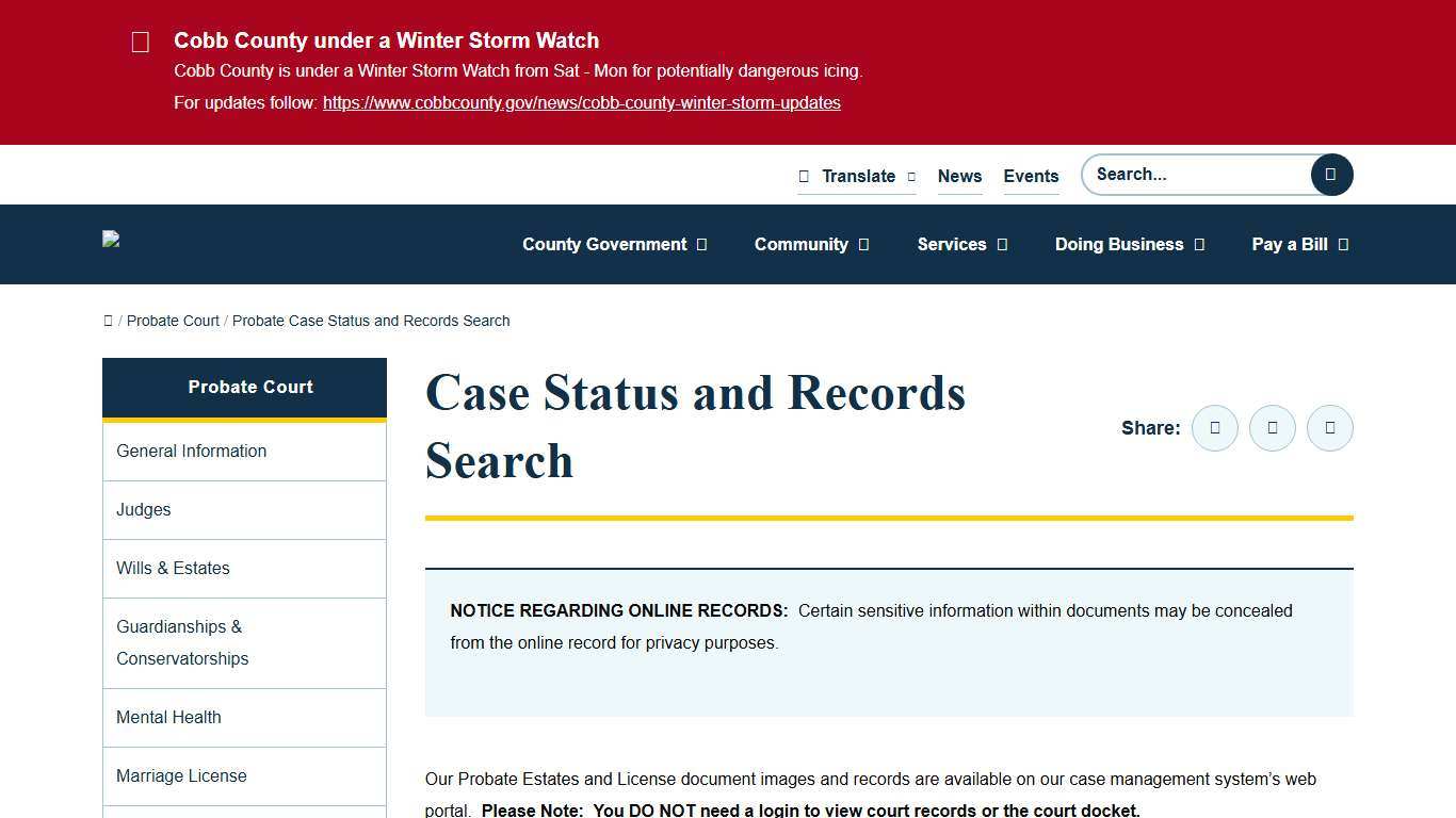 Case Status and Records Search Cobb County Georgia